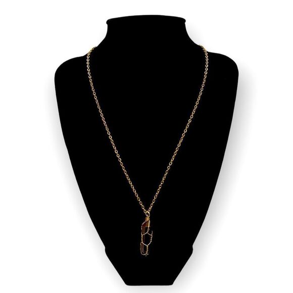 NWT Wool + Pepper Co. Tigers Eye Crystal & Gold Necklace - CONFIDENCE - Picture 1 of 6